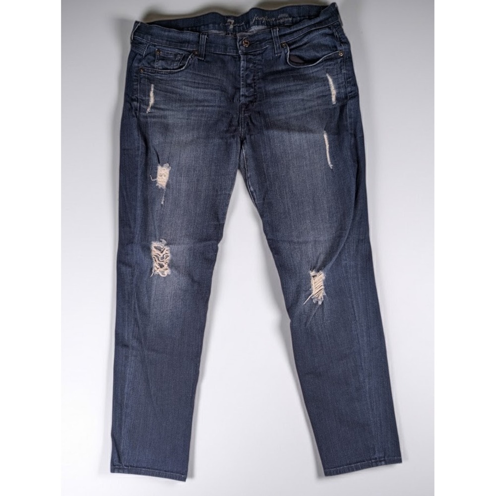 7 For All Mankind Josefina Skinny Boyfriend Jeans Dark Distressed Denim Size 31
